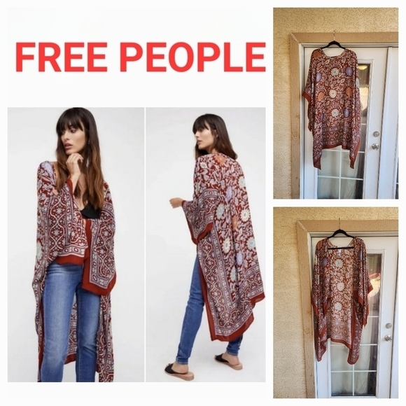 FREE PEOPLE Magic Dance Border Print Kimono Copper Combo - Picture 1 of 1